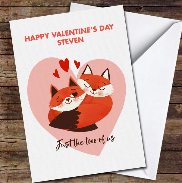 Two Fox Pink Heart Personalized Valentine's Day Card