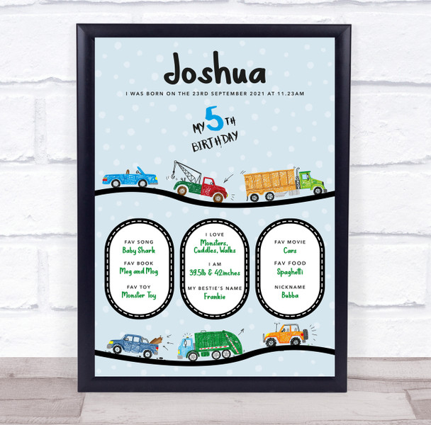 Any Age Birthday Favourite Things Interests Milestones Cards Trucks Gift Print