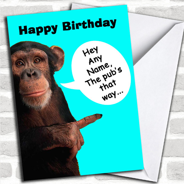 Funny Monkey Pub Personalized Birthday Card
