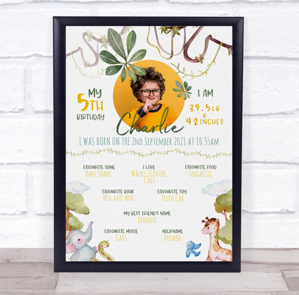 Birthday Favourite Things Milestones Achievements Interests Photo Jungle Print