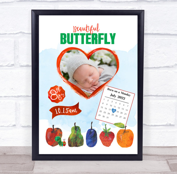 Birth Details Nursery Christening New Baby Hungry Caterpillar Photo Gift Print