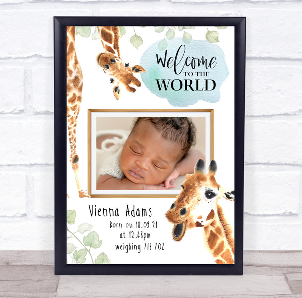 New Baby Birth Details Photo Giraffe Christening Nursery Keepsake Gift Print