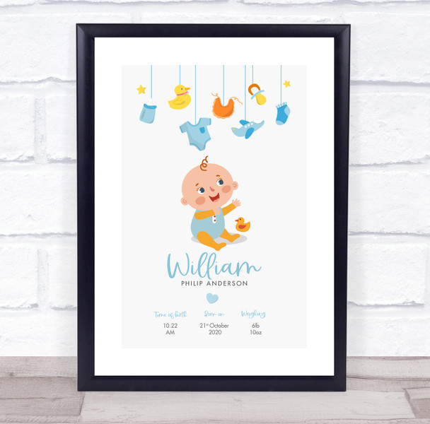 New Baby Birth Details New-born Christening Nursery Boy Toys Keepsake Gift Print