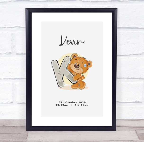 New Baby Birth Details Christening Nursery Bear Initial K Keepsake Gift Print New Baby Birth Details Christening Nursery Bear Initial K Keepsake Gift Print
