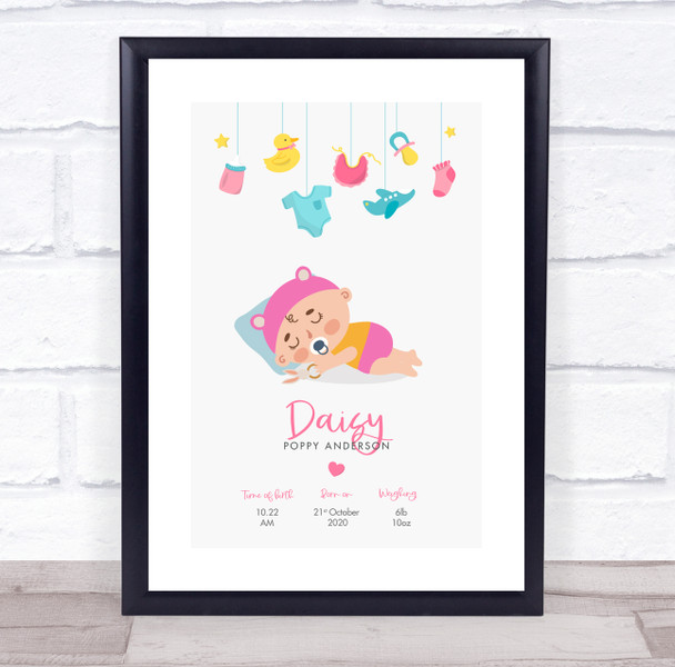 New Baby Birth Details Christening Nursery Sleeping Girl Keepsake Gift Print