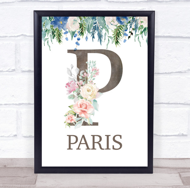 Floral Any Name Initial P Personalised Children's Wall Art Print
