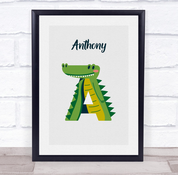 Alligator Initial A Personalised Children's Wall Art Print