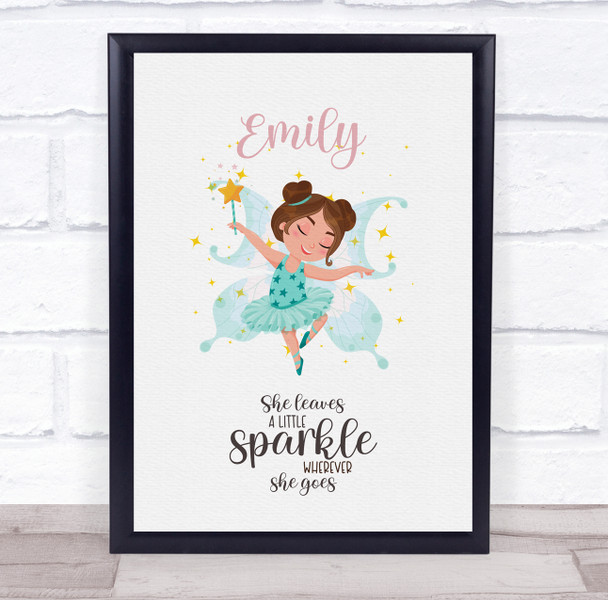 Little Fairy In Green Dress Personalised Children's Wall Art Print