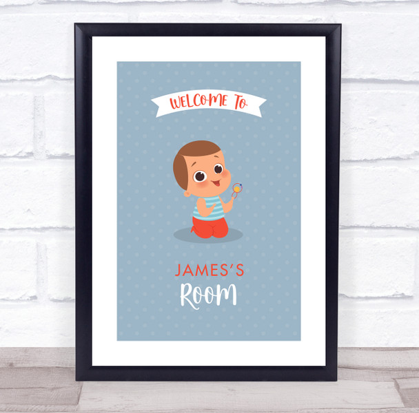 Brown Hair Boy Playing Toy Room Personalised Children's Wall Art Print