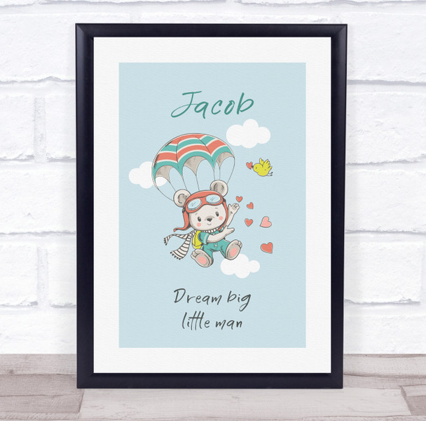 Baby Bear Parachute Personalised Children's Wall Art Print