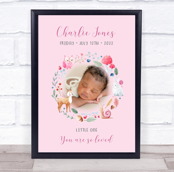 New Baby Birth Details Nursery Christening Pink Forest Photo Keepsake Gift Print New Baby Birth Details Nursery Christening Pink Forest Photo Keepsake Gift Print