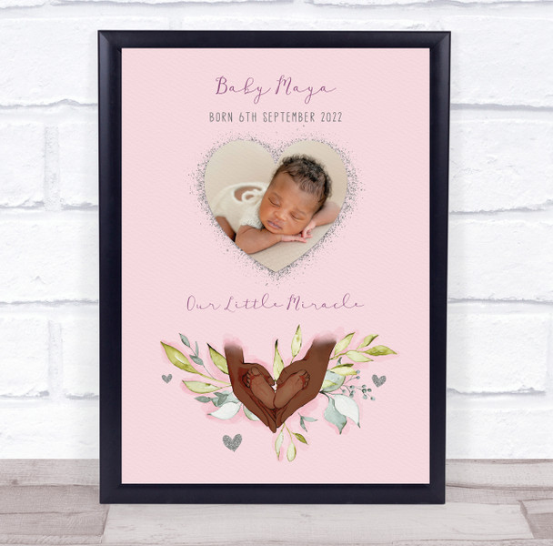 New Baby Birth Nursery Christening Dark Skin Girl Photo Keepsake Gift Print