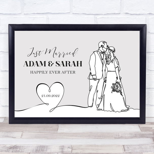 Just Married Wedding Day Line Art Details Personalized Gift Art Print Just Married Wedding Day Line Art Details Personalized Gift Art Print