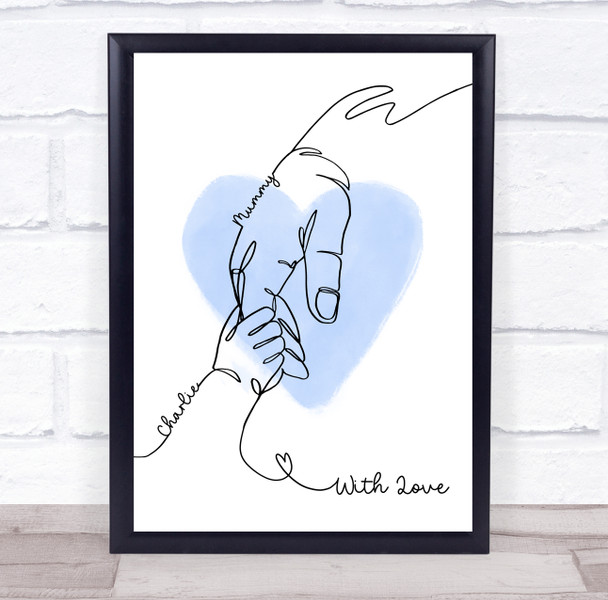 Mummy Hand Holding Line Art Blue Personalized Gift Art Print