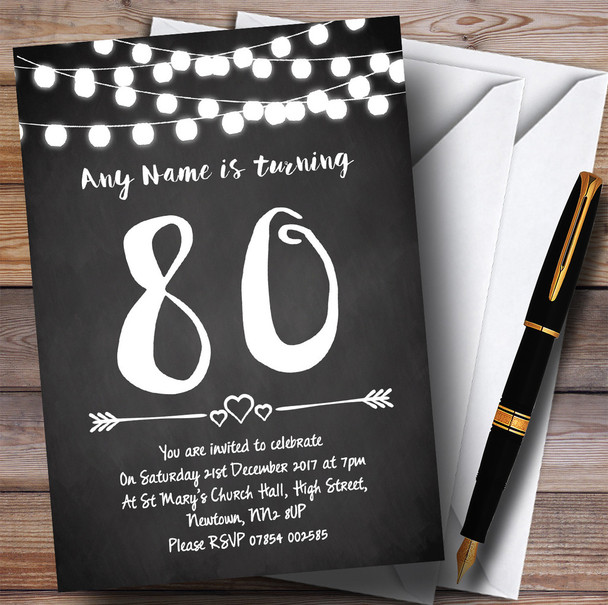 Chalk Style Lights 80th Personalized Birthday Party Invitations