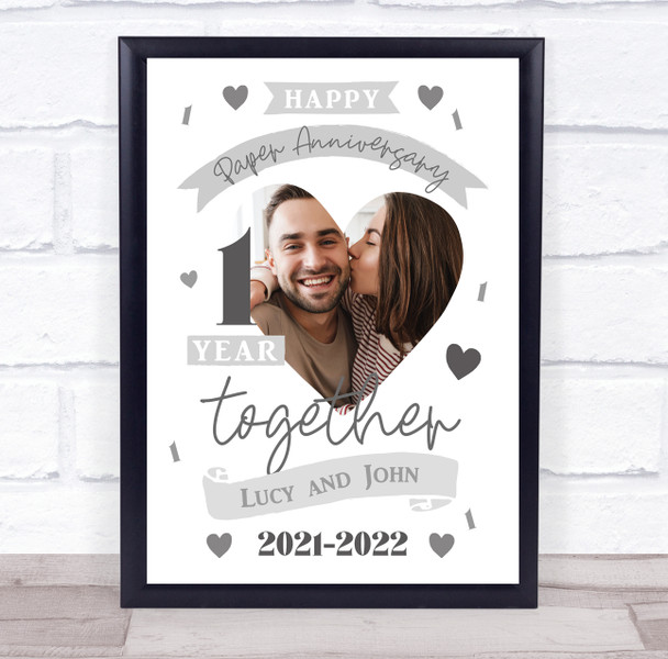 1 Year Together 1st Wedding Anniversary Paper Photo Personalized Gift Art Print