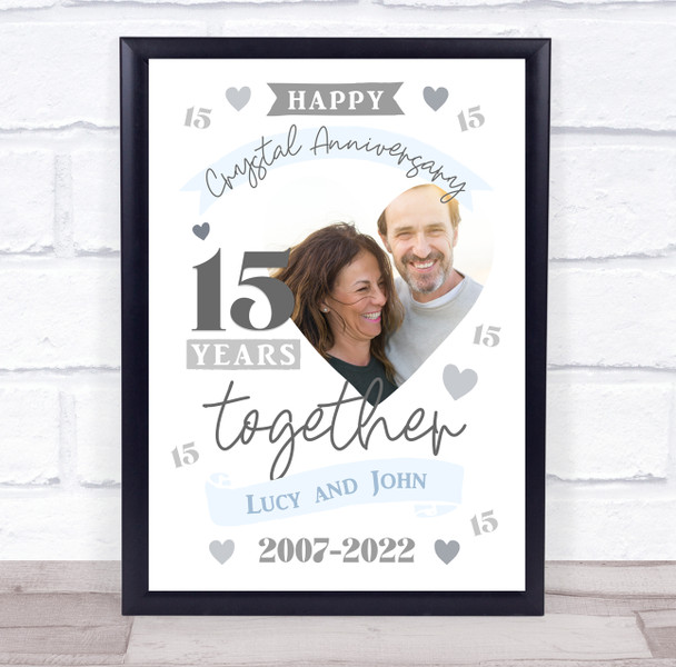 15 Years Together 15th Wedding Anniversary Crystal Photo Personalized Gift  Print - Red Heart Print