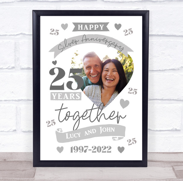 25 Years Together 25th Wedding Anniversary Silver Photo Personalized Gift Print