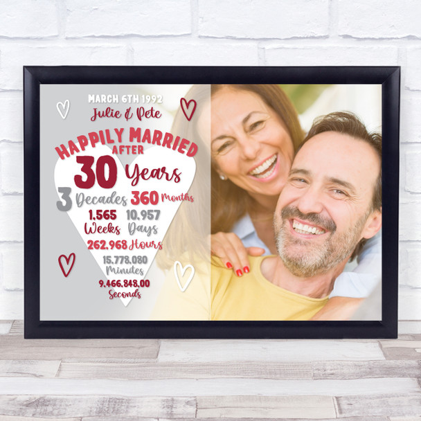 30 Years 30th Anniversary Wedding Heart Photo Personalized Gift Art Print