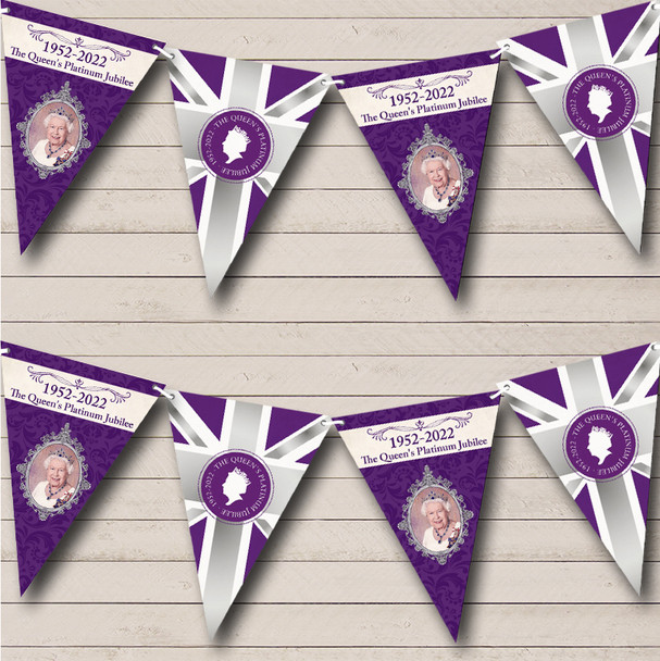 Purple And Silver Queen's 70 Years Platinum Jubilee Personalised Party Bunting