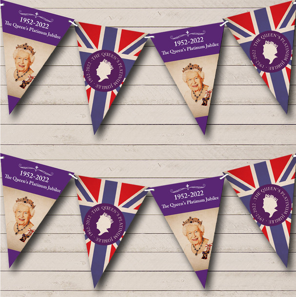 Purple And Red Queen's 70 Years Platinum Jubilee Personalised Party Bunting
