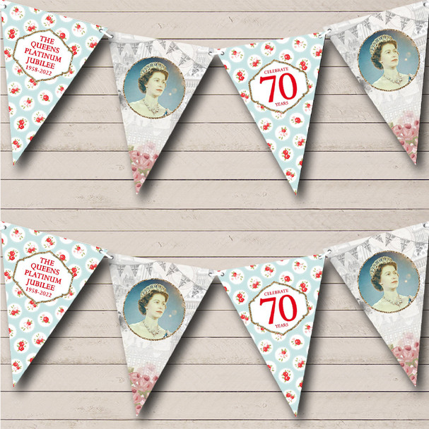 Floral Vintage 70 Years Platinum Jubilee Personalised Party Bunting