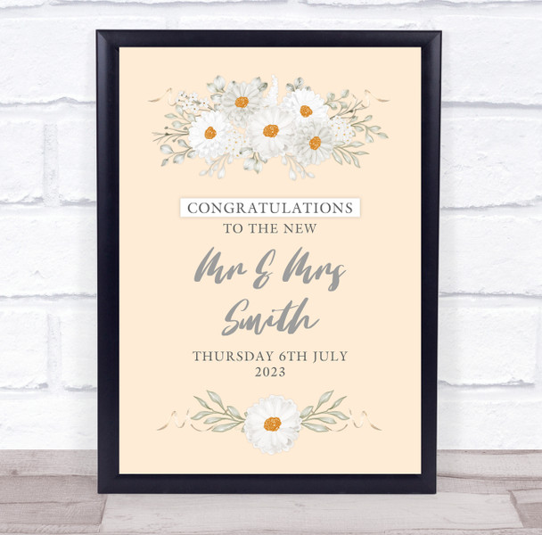 Daisy Flower Wedding Day Mr & Mrs Married Floral Personalized Gift Print