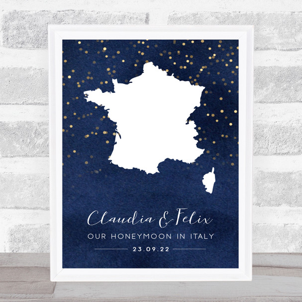 France Special Date Midnight Watercolour Sparkles Personalized Gift Print