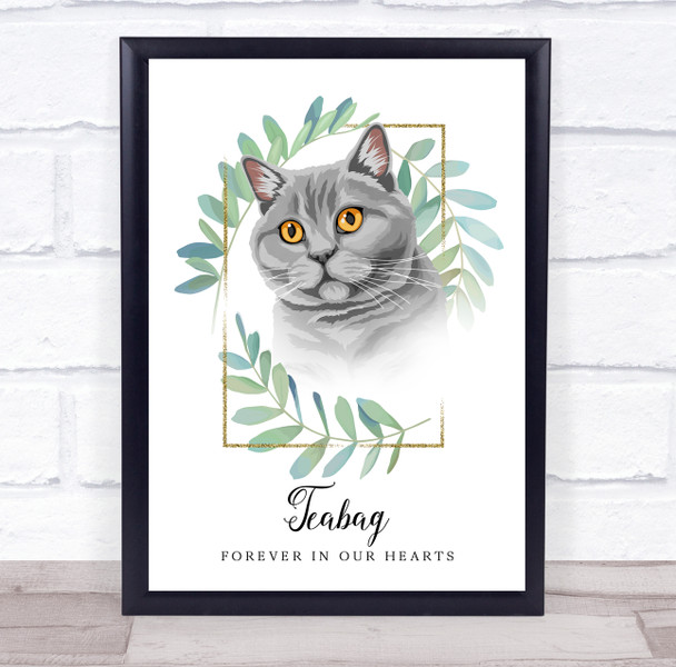Grey Fluffy Hair Cat Memorial Forever In Our Hearts Personalized Gift Print