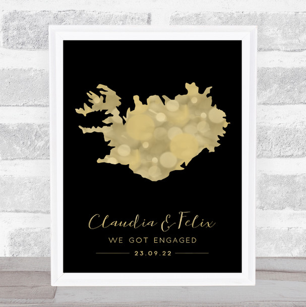 Iceland Special Country Date Occasion Black & Gold Personalized Gift Print