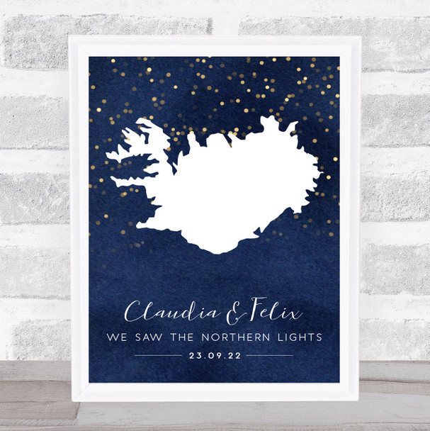 Iceland Special Date Midnight Watercolour Sparkles Personalized Gift Print