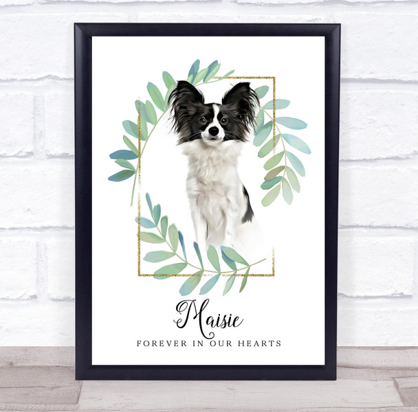 Papillon Black White Memorial Forever In Our Hearts Personalized Gift Print