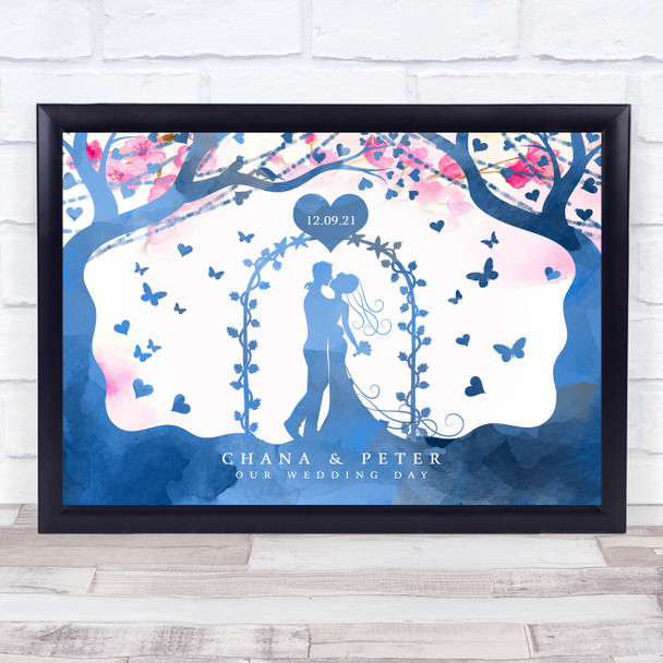 Wedding Love Tree Special Date Watercolour Blossom Personalized Gift Print