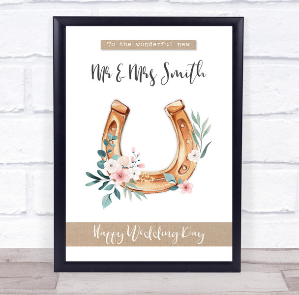 Wonderful New Mr & Mrs Wedding Horseshoe Flower Pink Personalized Gift Print