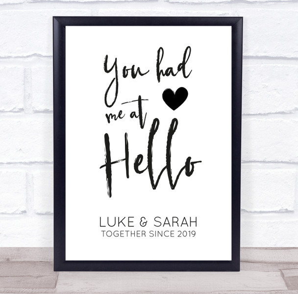 Had Me At Hello Typographic Love Romantic Anniversary Personalized Gift Print