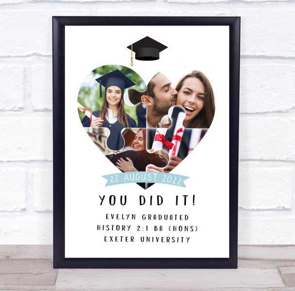 Graduation Celebration Date Photo Jigsaw Heart Personalized Gift Print