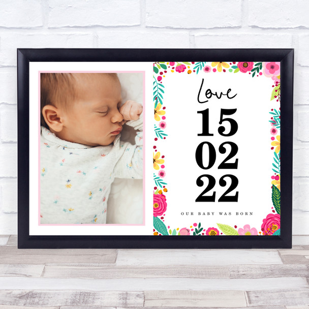 Special Date  Occasion Photo Love Spring Flowers Pink Blue Personalized Print Special Date  Occasion Photo Love Spring Flowers Pink Blue Personalized Print