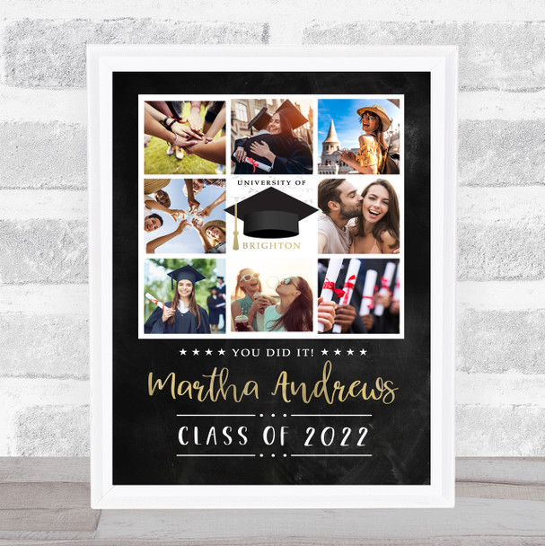 University Graduation Memory 8 Photo Chalk Black Personalized Gift Print