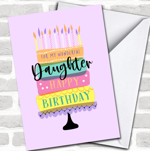 Pink Wonderful Daughter Birthday Cake Candles Bright Colourful Personalized Card