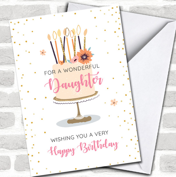 Wonderful Pink Gold Candle Daughter Birthday Cake Celebration Personalized Card