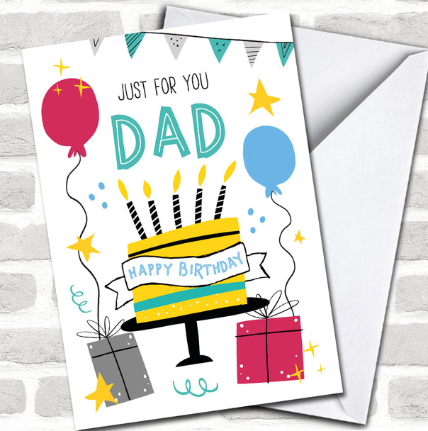 Dad Birthday Cake Male Bright Fun Celebration Party Icons Personalized Card