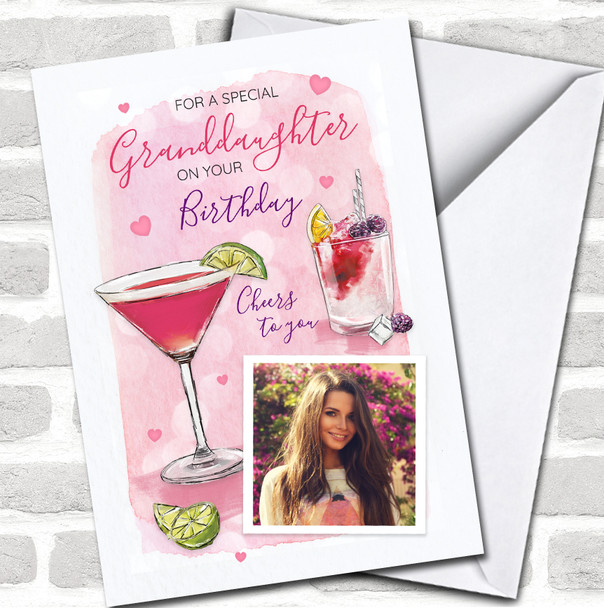 Granddaughter Birthday Cocktails Pink Pretty Cosmo Photo Personalized Card