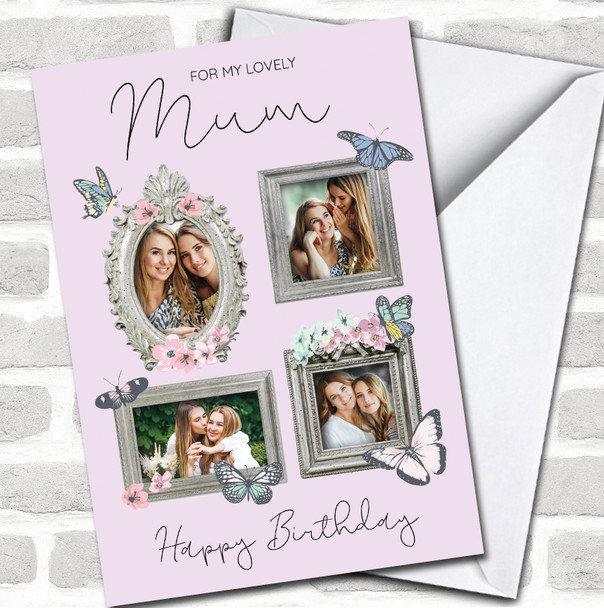 Lovely Mum Birthday Photo Frame Butterflies Pink Pretty Personalized Card