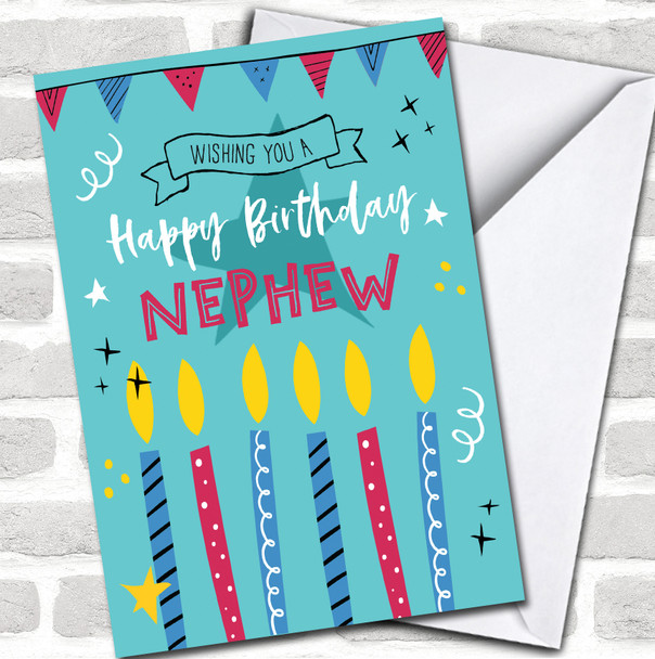 Nephew Birthday Candles Blue Bright Fun Party Turquoise Personalized Card