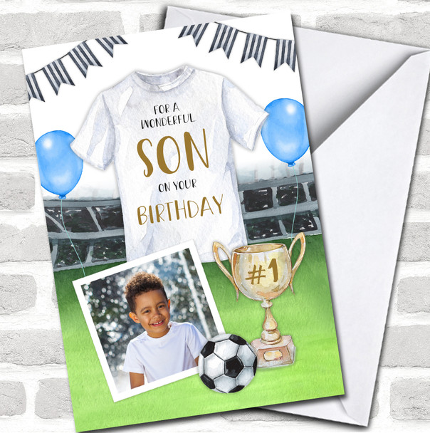 Son Birthday Football Photo Painted Trophy Balloon Personalized Card