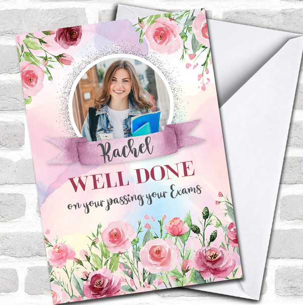 Well Done Exams Photo Flowers Floral Pink Purple Pastel Female Personalized Card