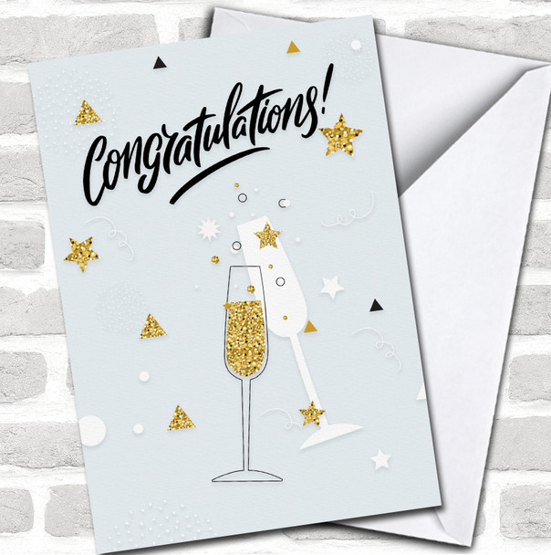 Champagne Flutes Gold Stars Congratulations Any Occasion Grey Personalized Card