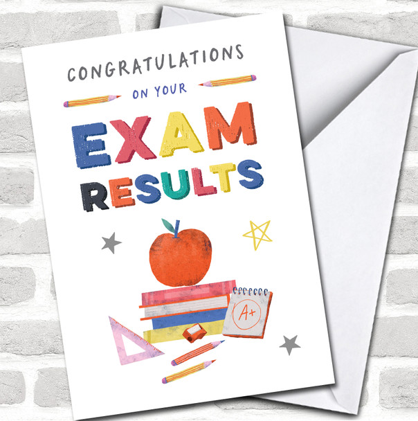 Congratulations Exam Results Bright Apple Books School Study Personalized Card