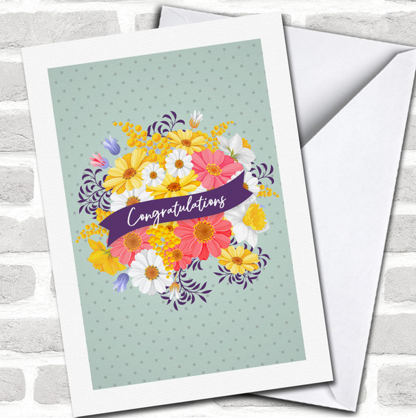 Bunch Of Flowers Bright Polka Congratulations Any Occasion Personalized Card