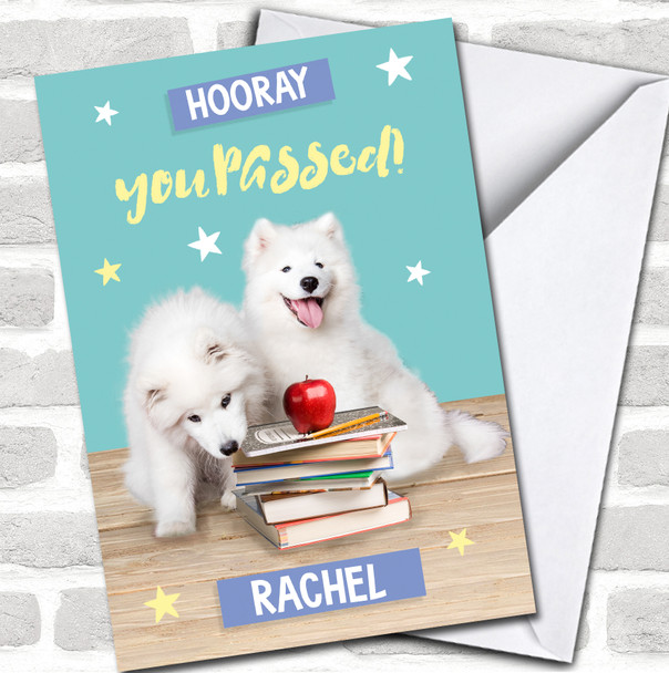 Hooray You Passed Exams Test Fluffy White Dogs Books Study Personalized Card